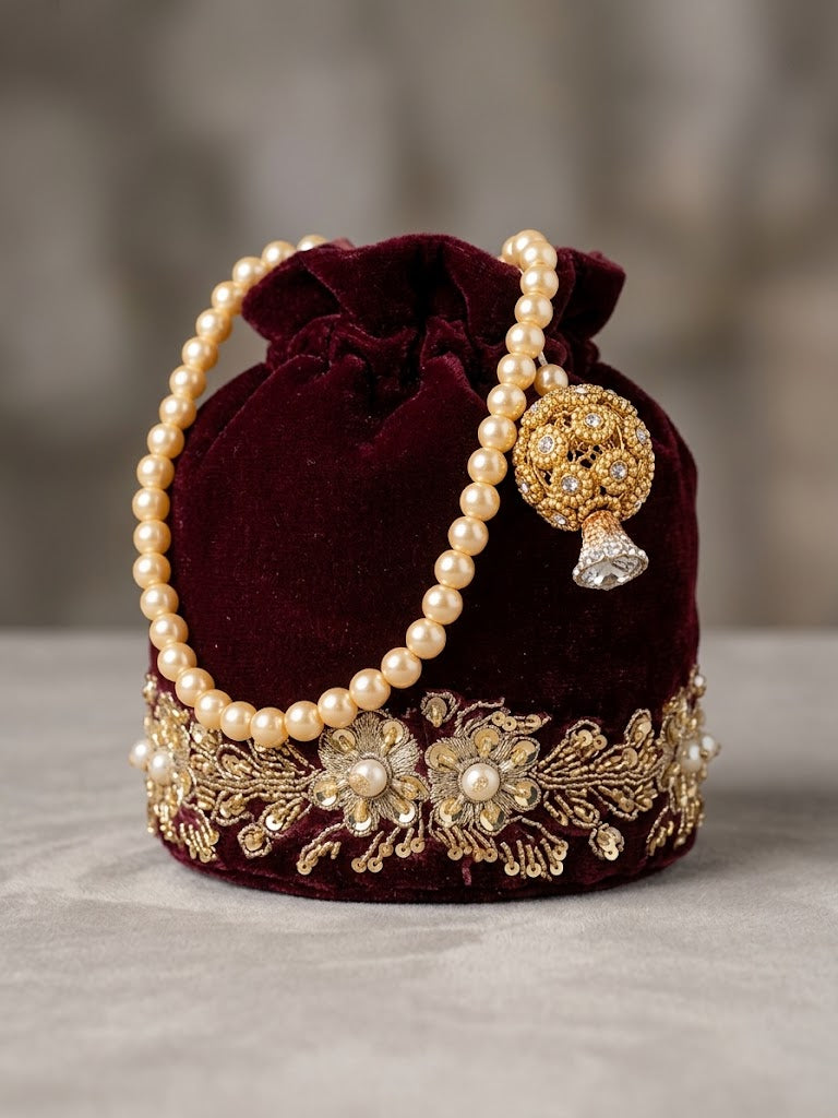 Pearl Embroidered Mini Potli