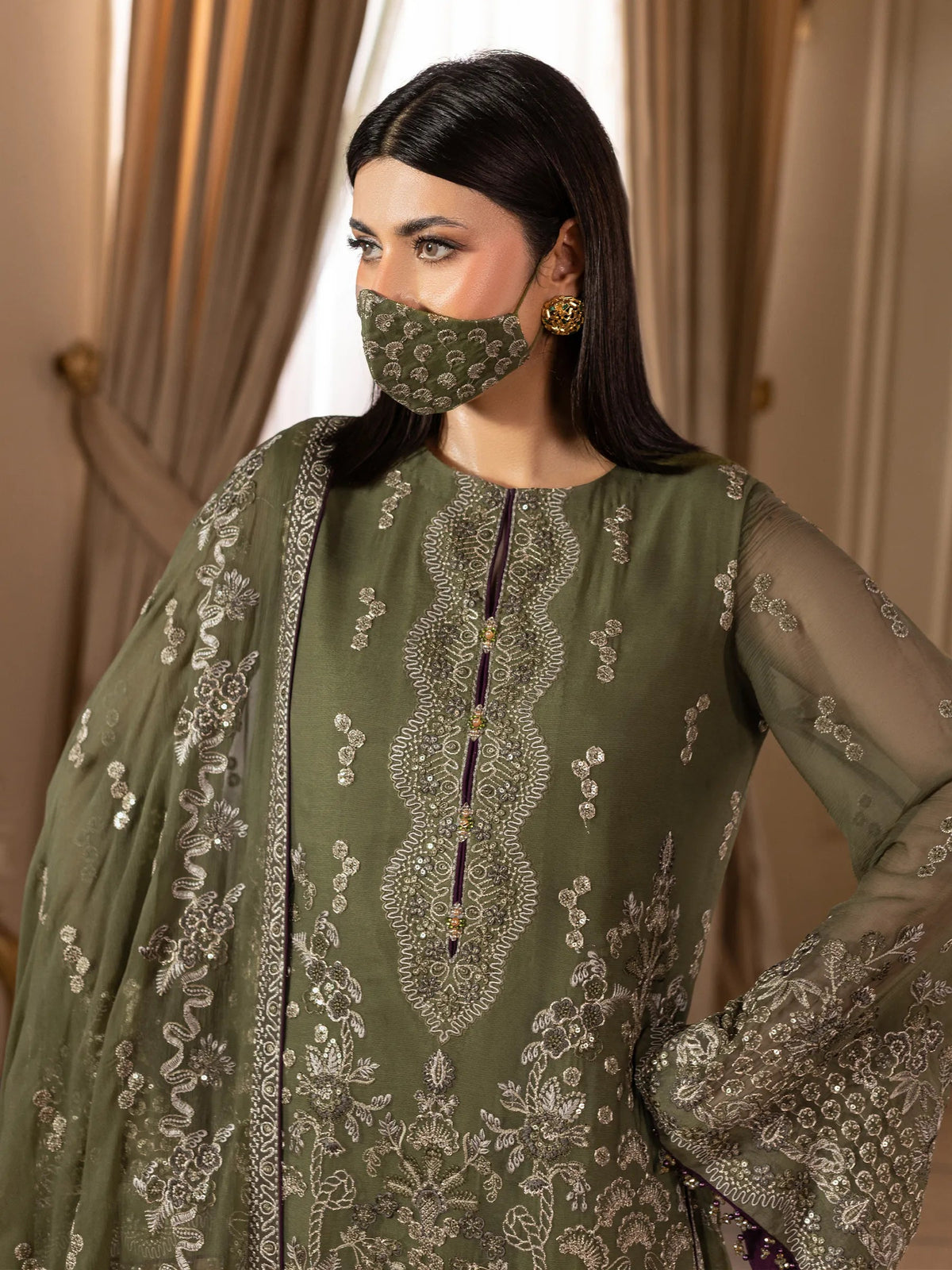 CHANDNI BY FLOSSIE Orlena - 3 Piece Embroidered Chiffon Dress  CH-101