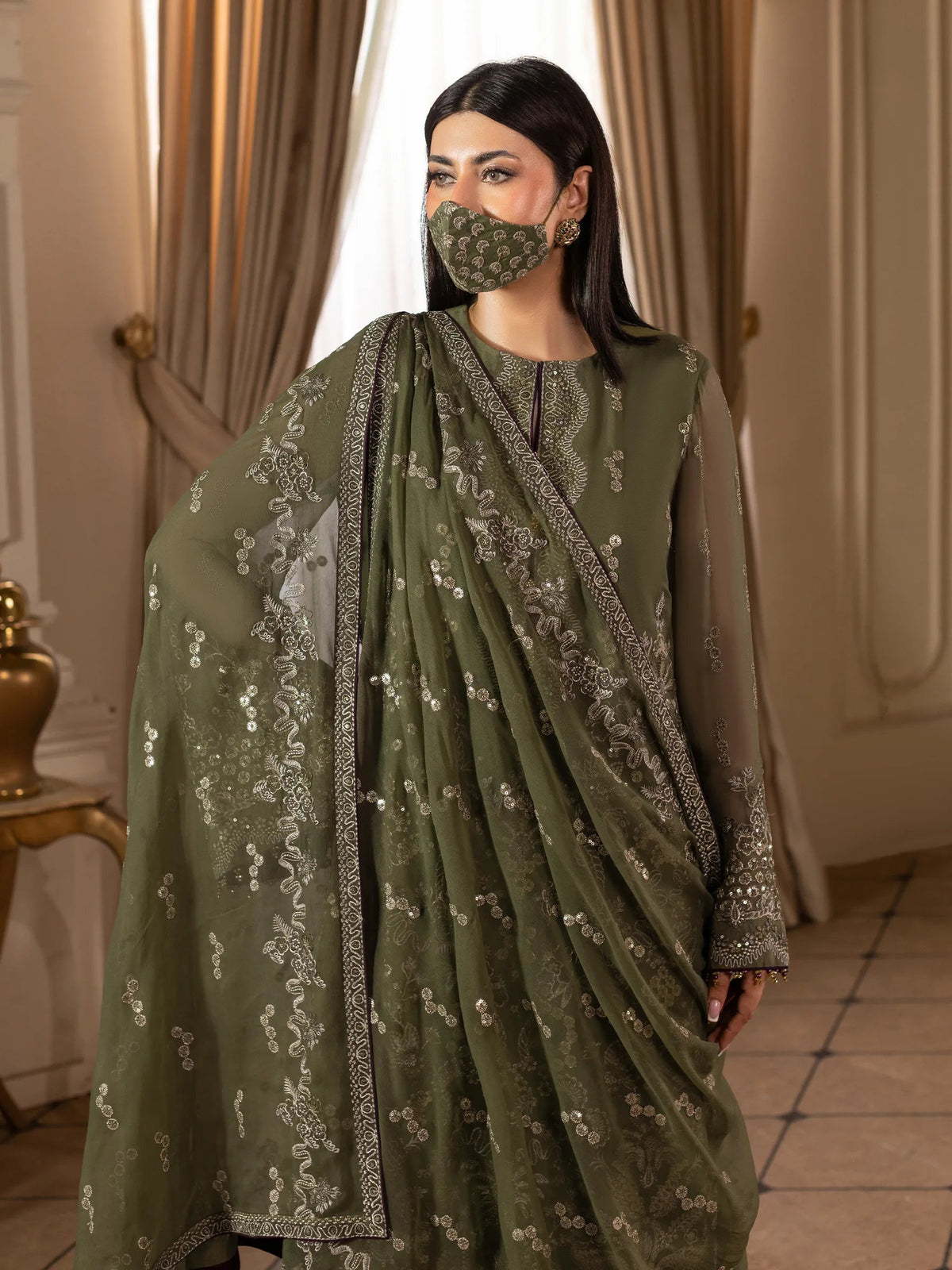 CHANDNI BY FLOSSIE Orlena - 3 Piece Embroidered Chiffon Dress  CH-101