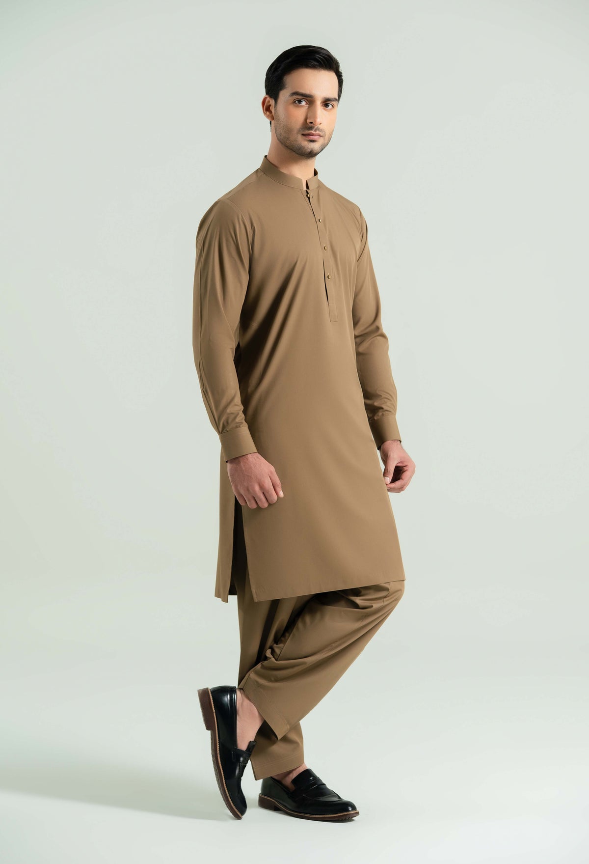 Camal Brown Detailing Kameez Shalwar