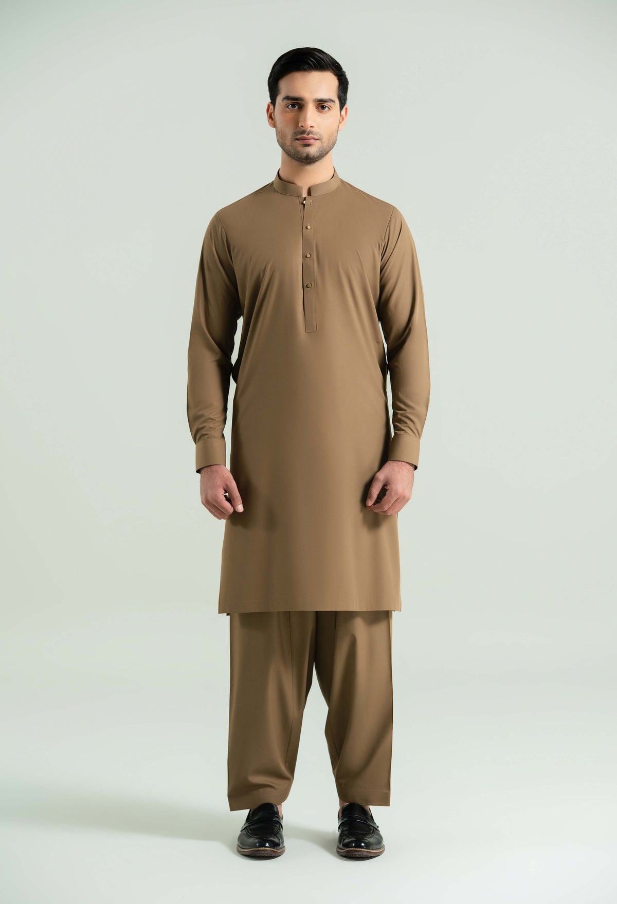 Camal Brown Detailing Kameez Shalwar