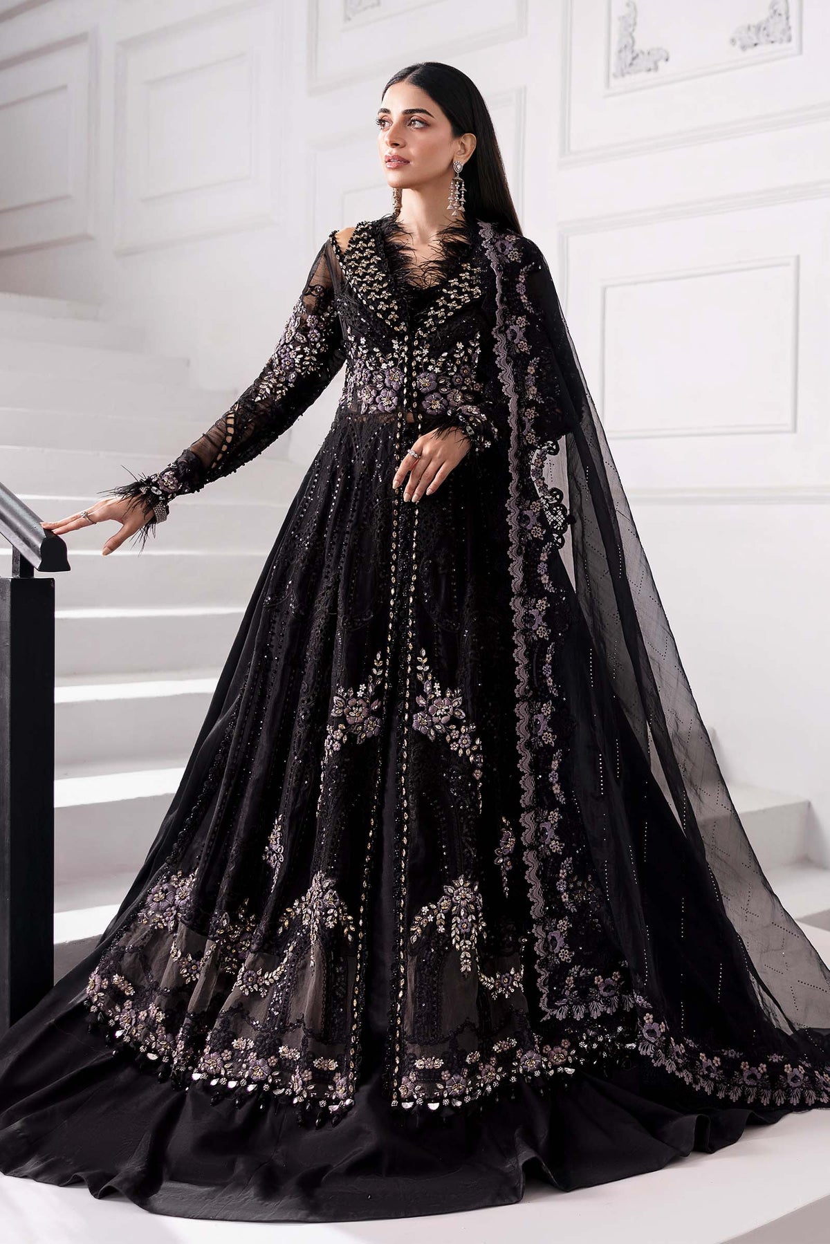 Embroidered organza Suit | BD-3004-Black by Maria.B
