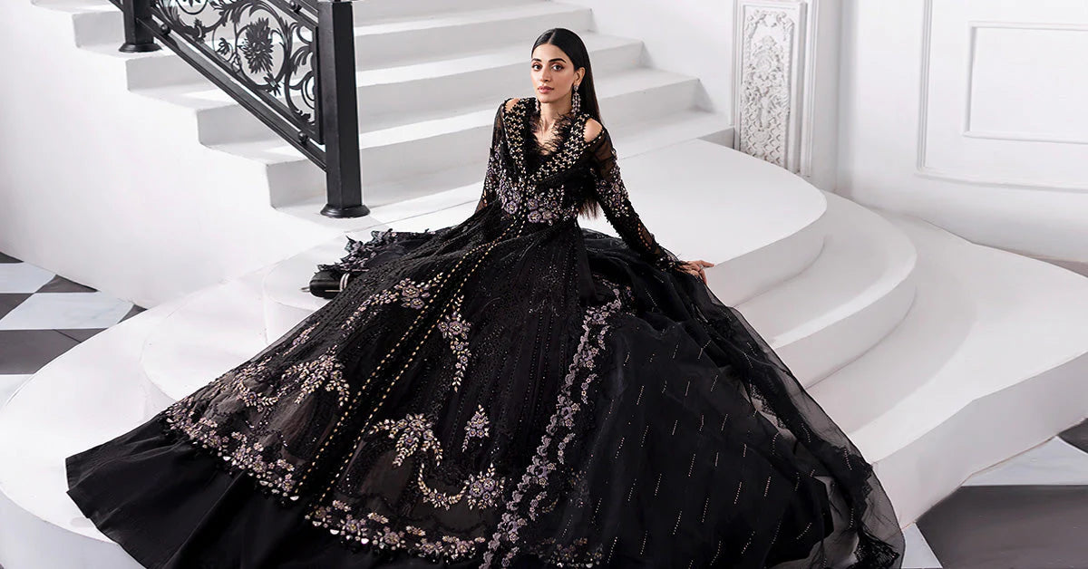Embroidered organza Suit | BD-3004-Black by Maria.B