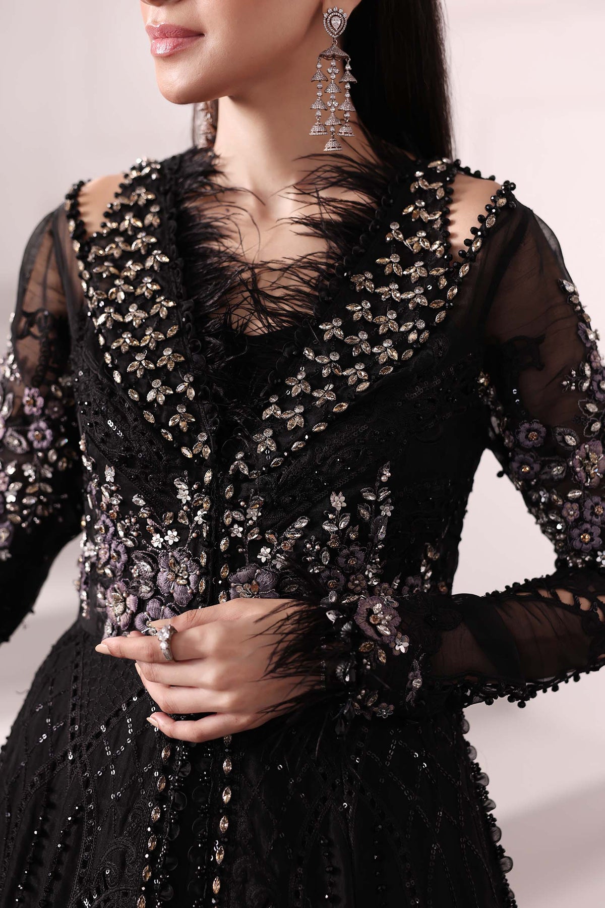 Embroidered organza Suit | BD-3004-Black by Maria.B