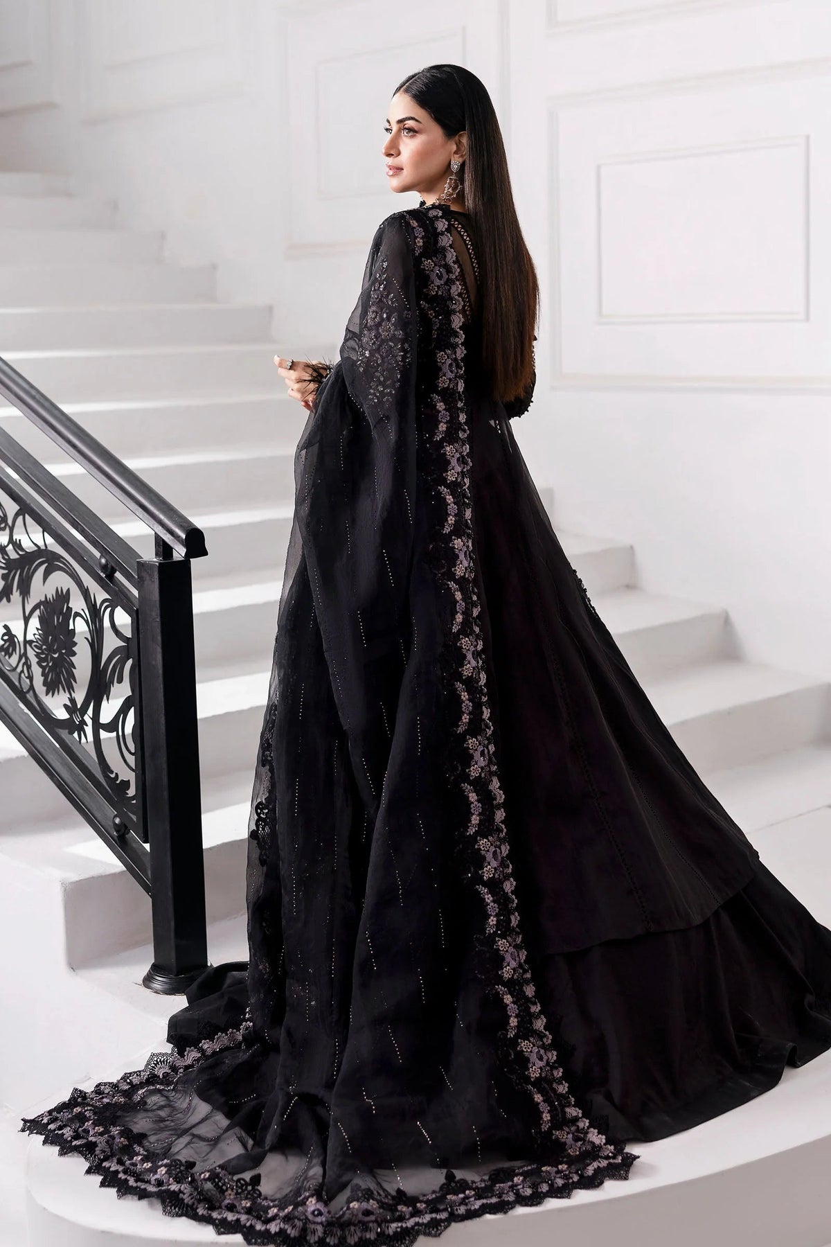 Embroidered organza Suit | BD-3004-Black by Maria.B