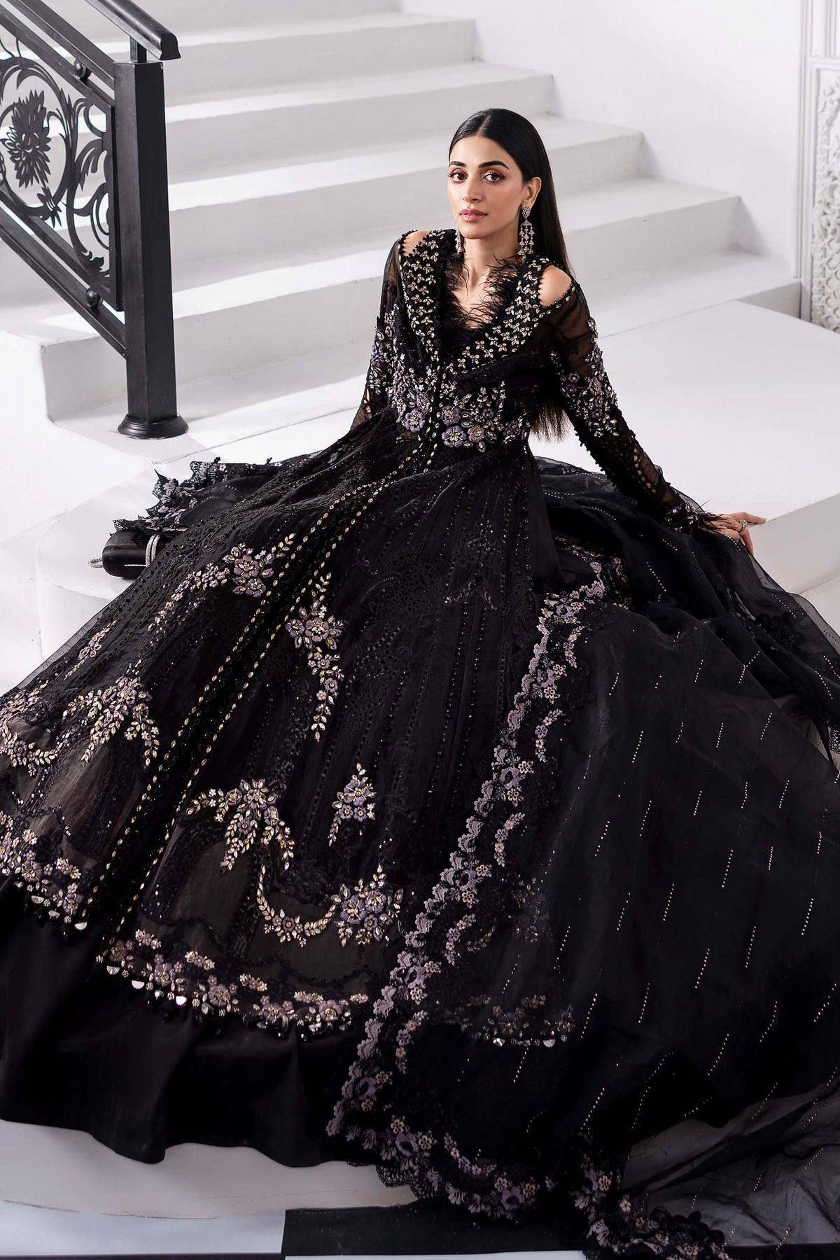 Embroidered organza Suit | BD-3004-Black by Maria.B