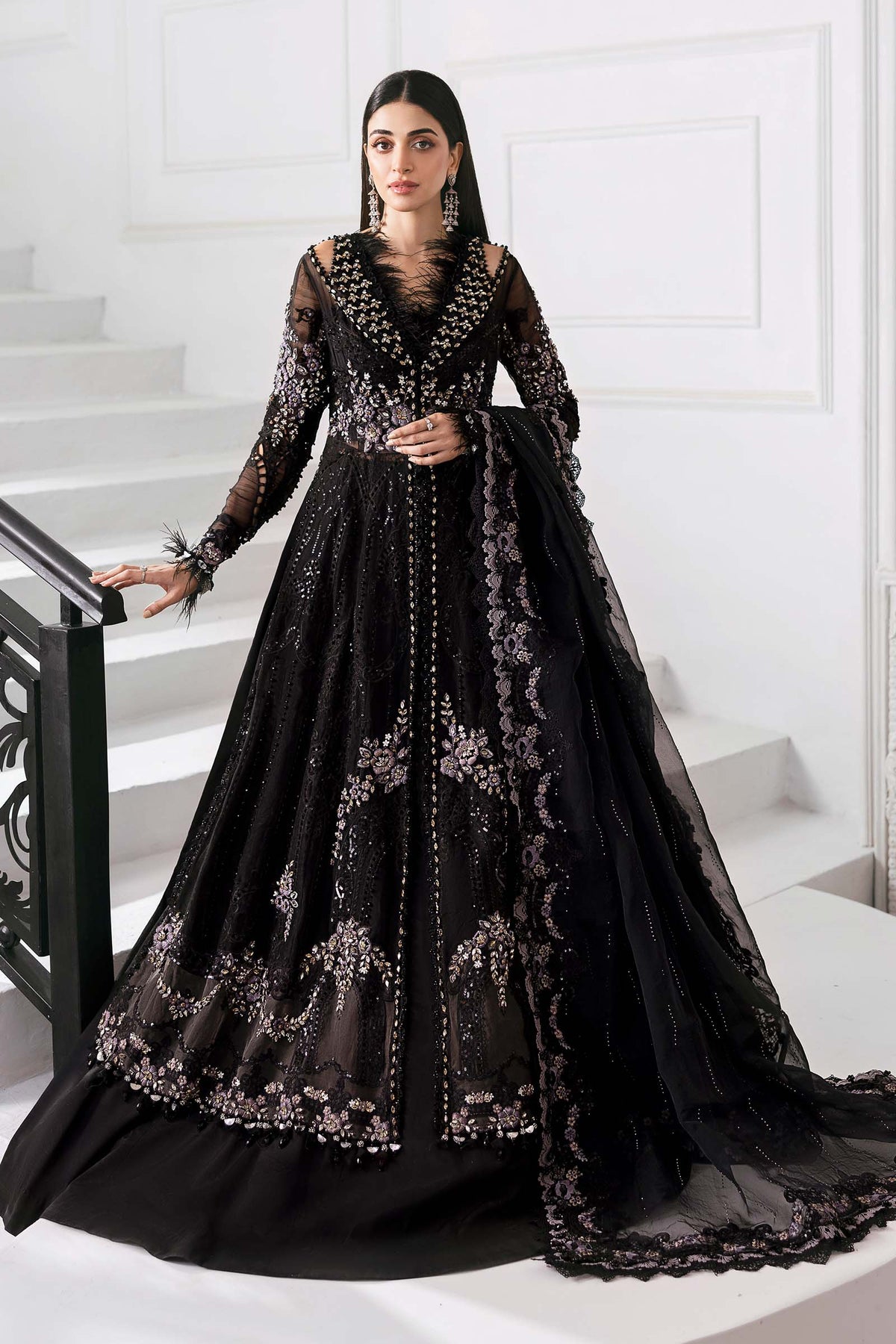 Embroidered organza Suit | BD-3004-Black by Maria.B