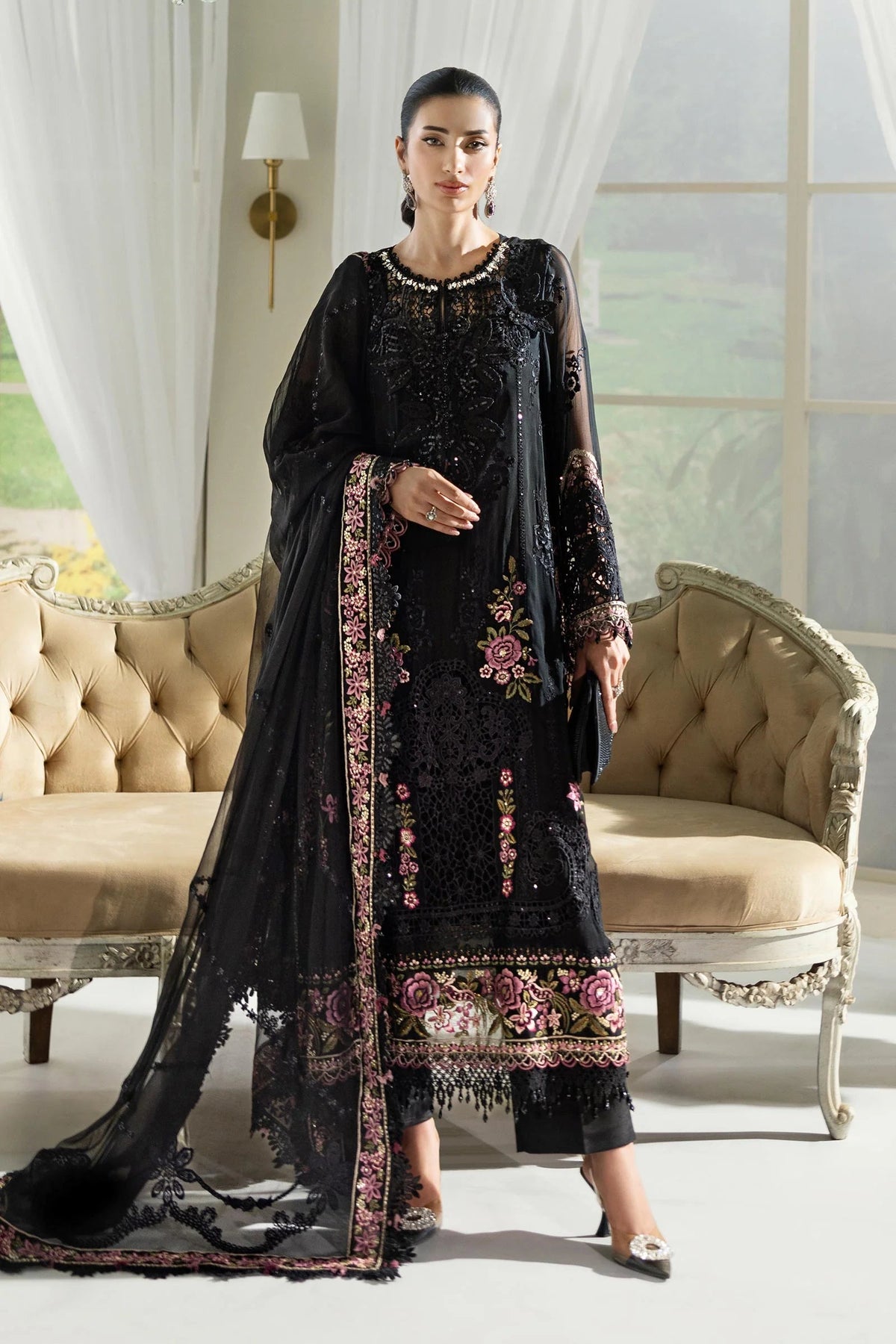 3 Piece Unstitched Embroidered Chiffon Suit | MPC-25-104 by Maria.B
