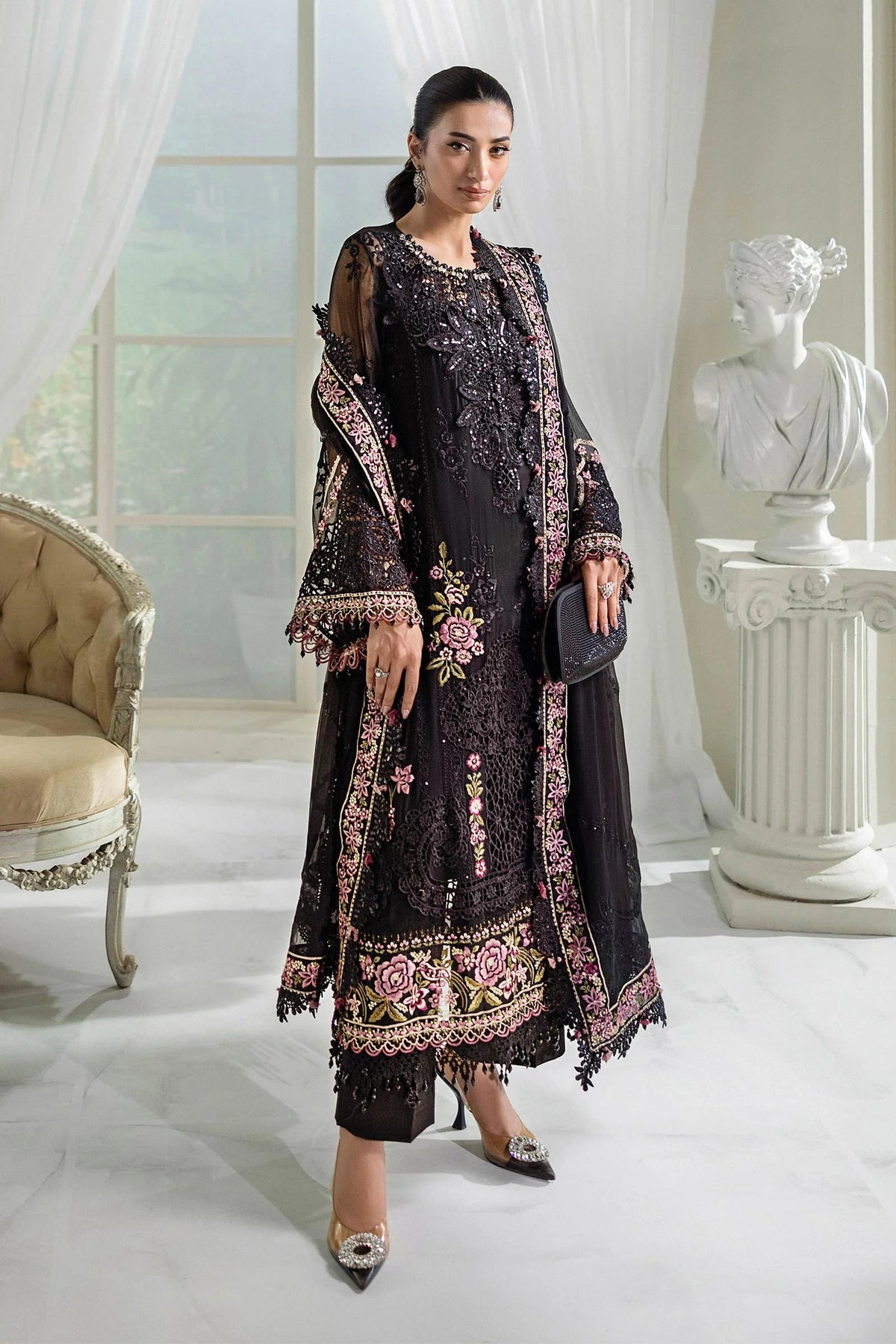 3 Piece Unstitched Embroidered Chiffon Suit | MPC-25-104 by Maria.B