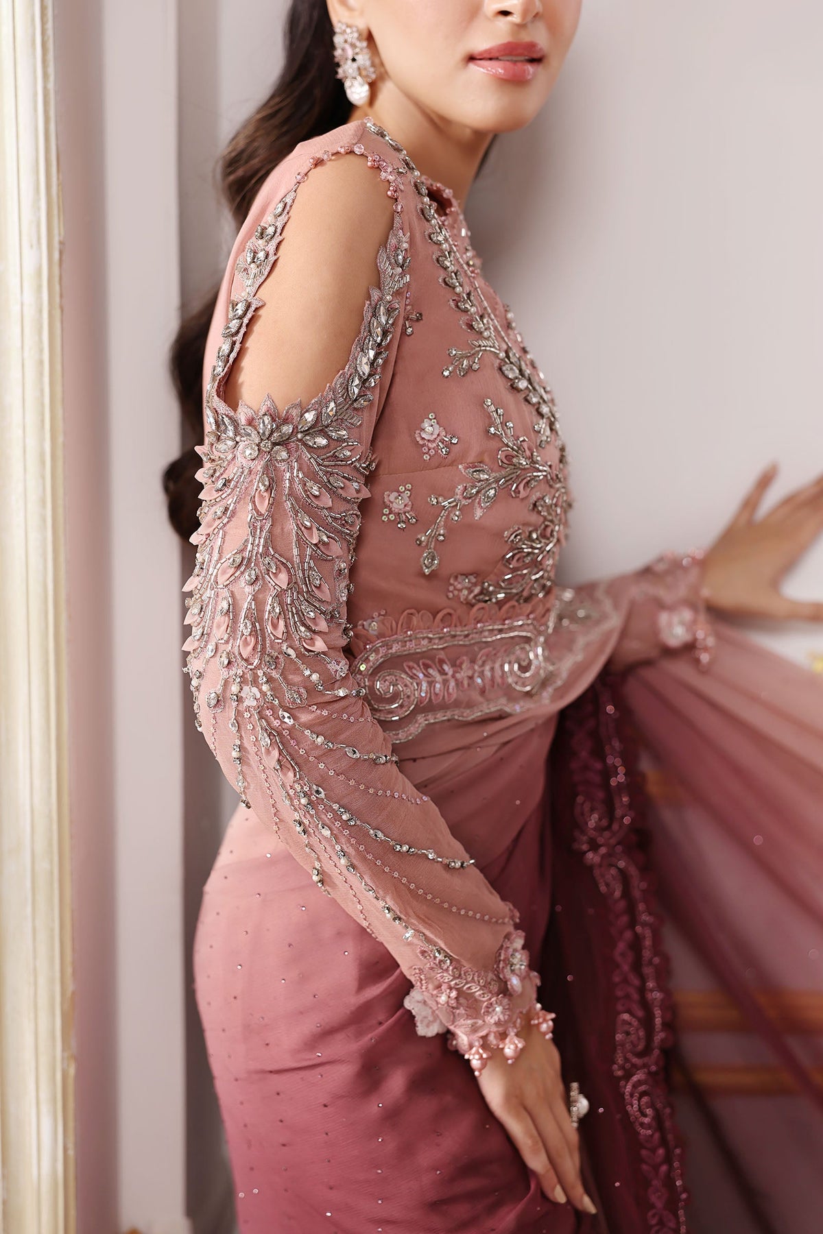 Maria.B Embroidered Chiffon Saree | BD-3001