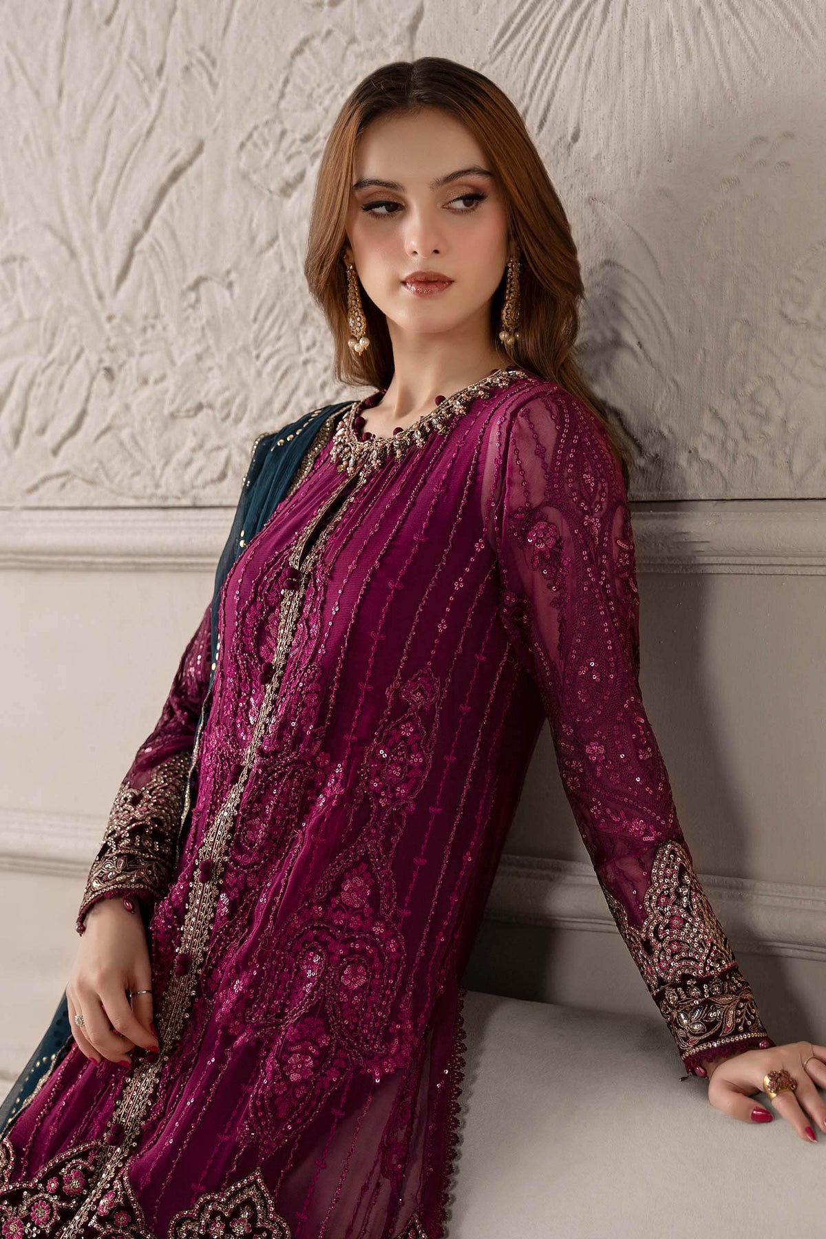 3 Piece Embroidered Chiffon Suit | MCS-25-102 by MARIA.B
