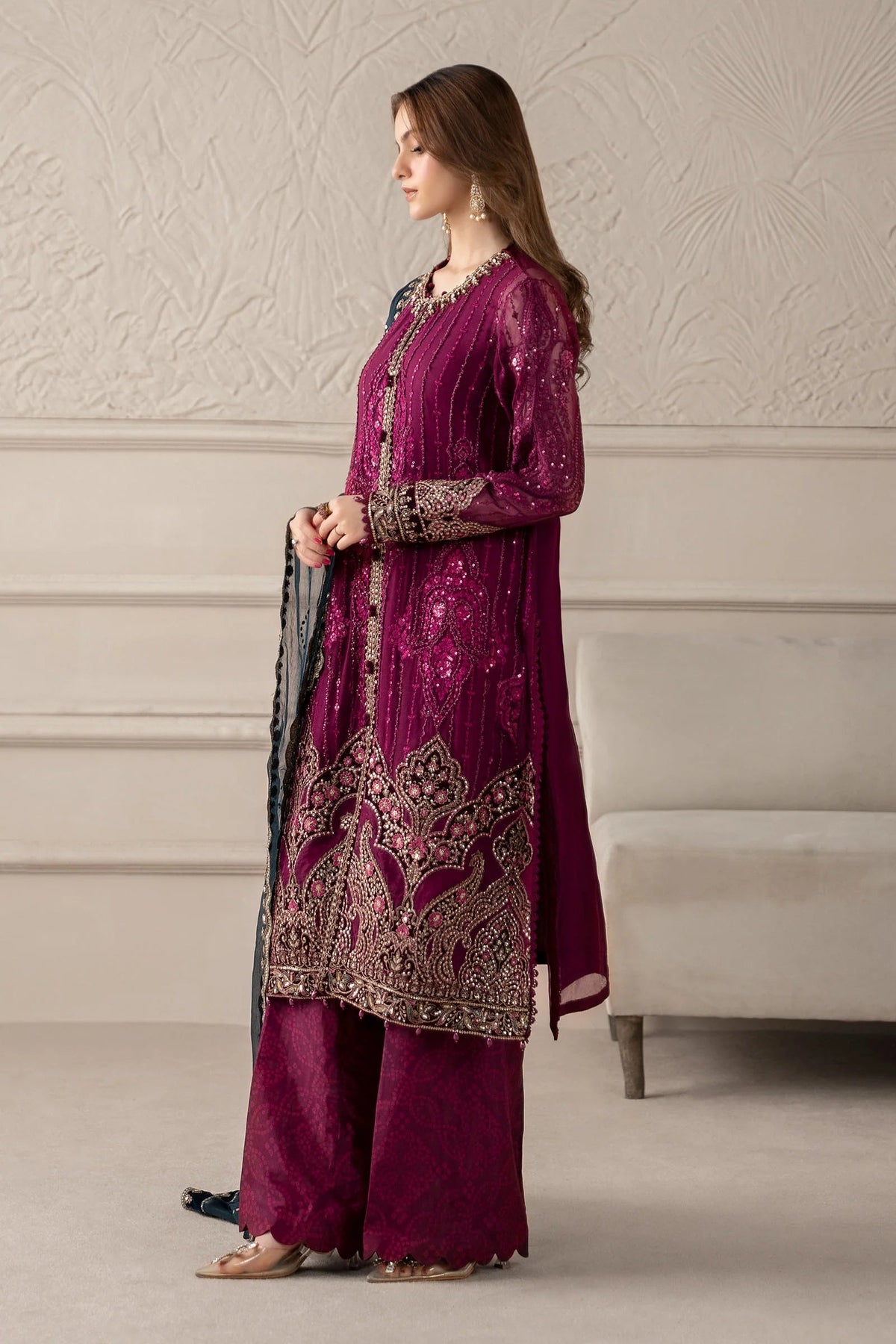 3 Piece Embroidered Chiffon Suit | MCS-25-102 by MARIA.B