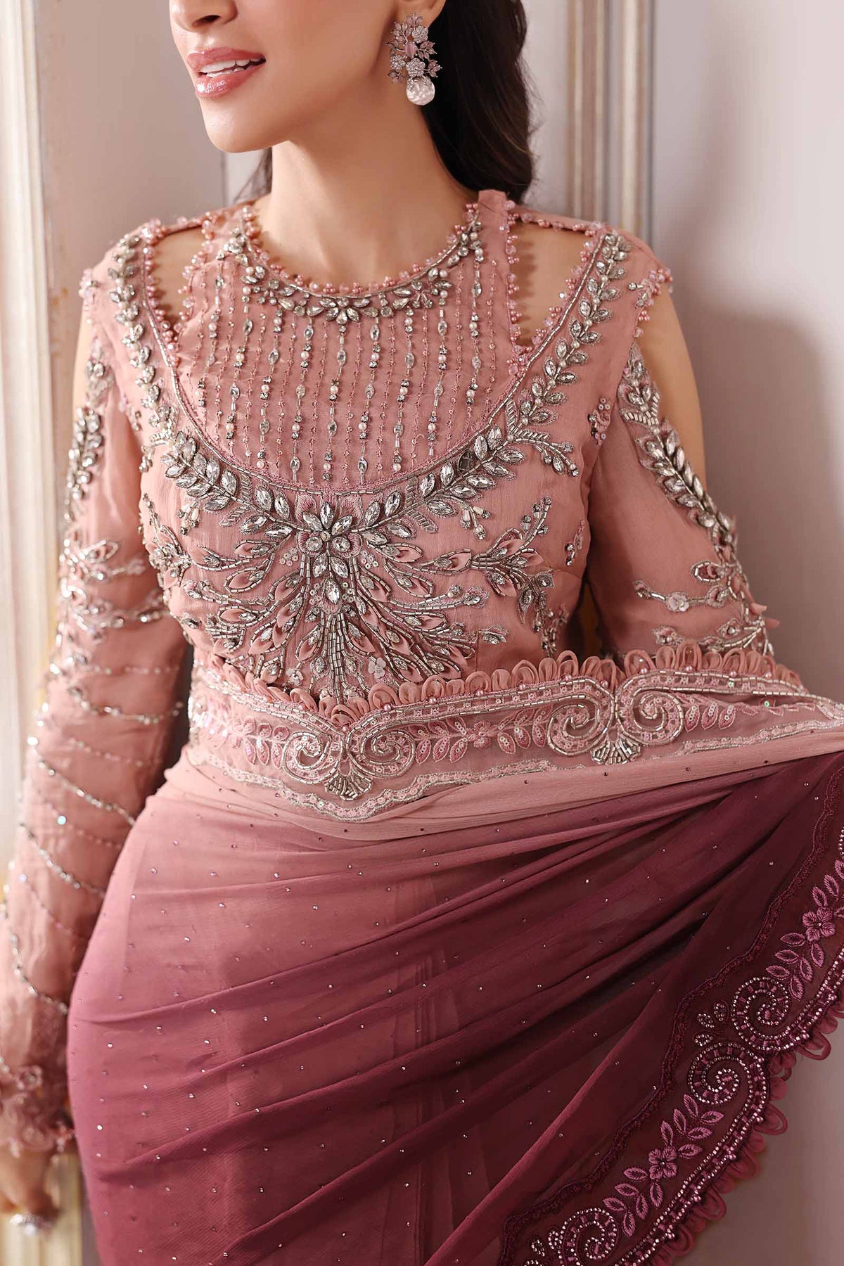 Maria.B Embroidered Chiffon Saree | BD-3001