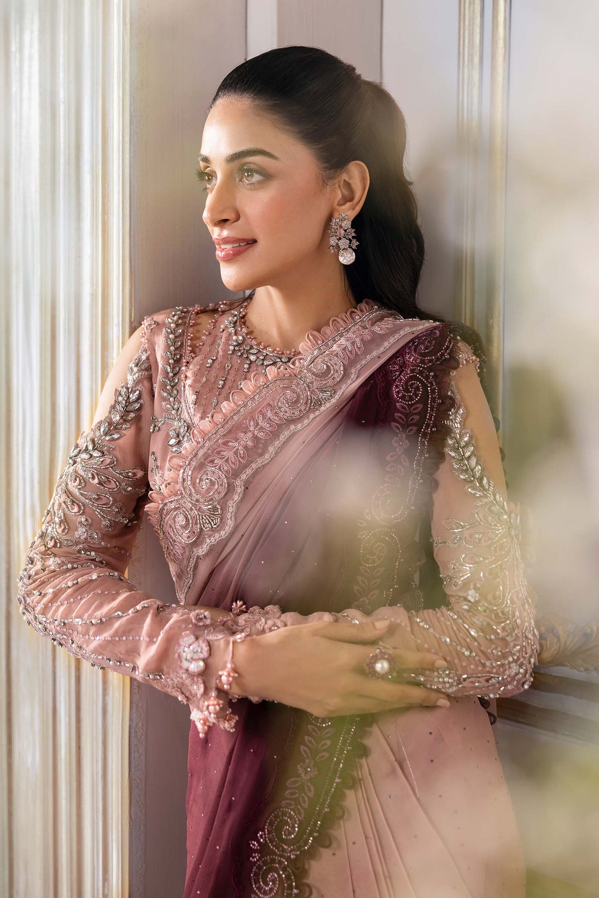 Maria.B Embroidered Chiffon Saree | BD-3001