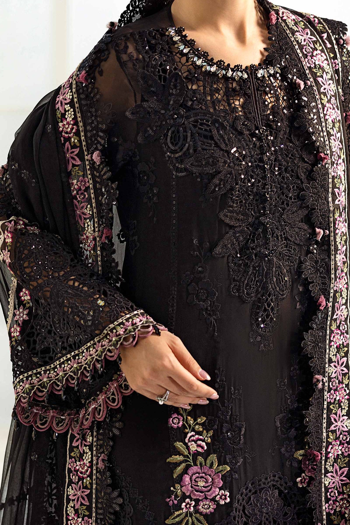 3 Piece Unstitched Embroidered Chiffon Suit | MPC-25-104 by Maria.B