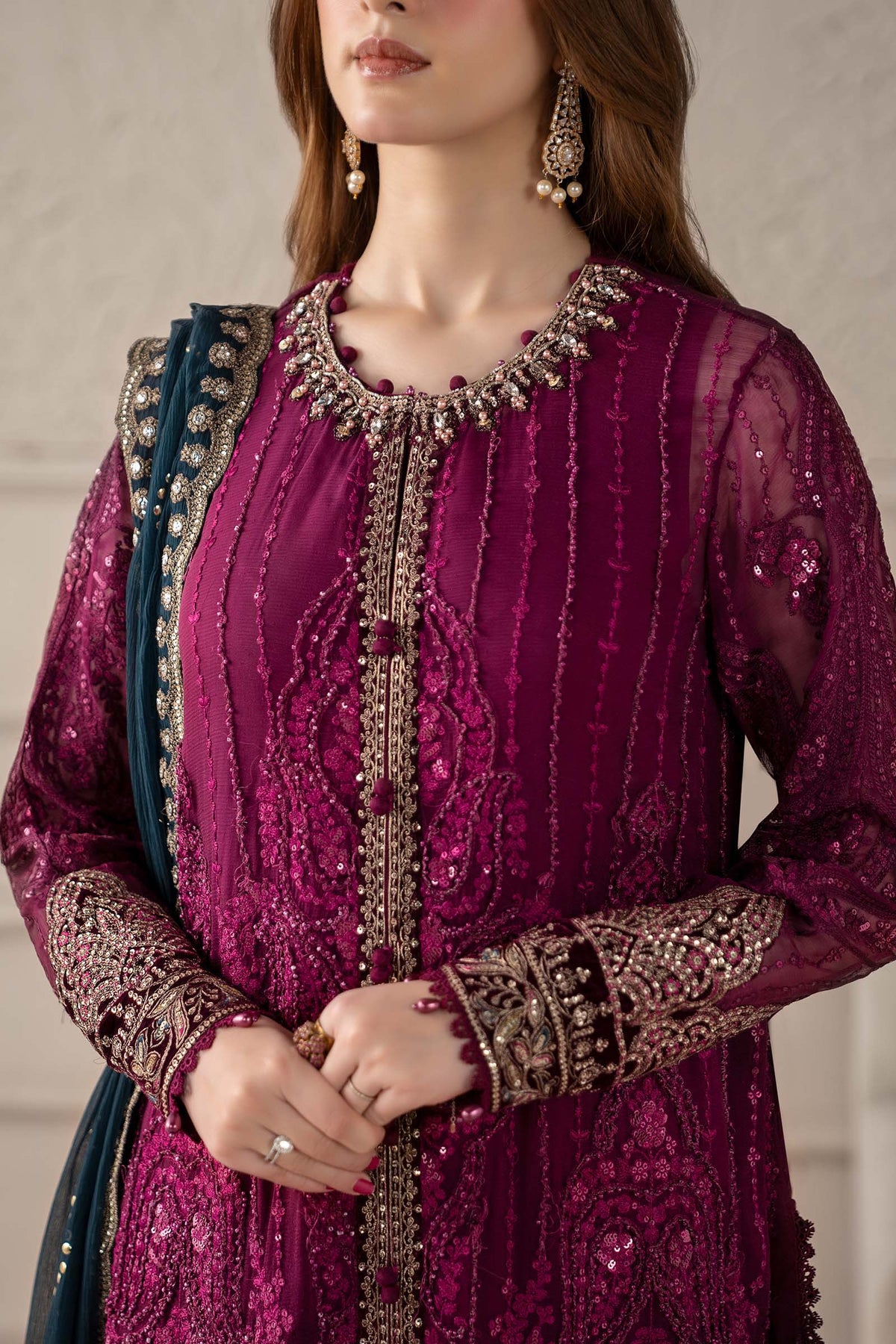 3 Piece Embroidered Chiffon Suit | MCS-25-102 by MARIA.B