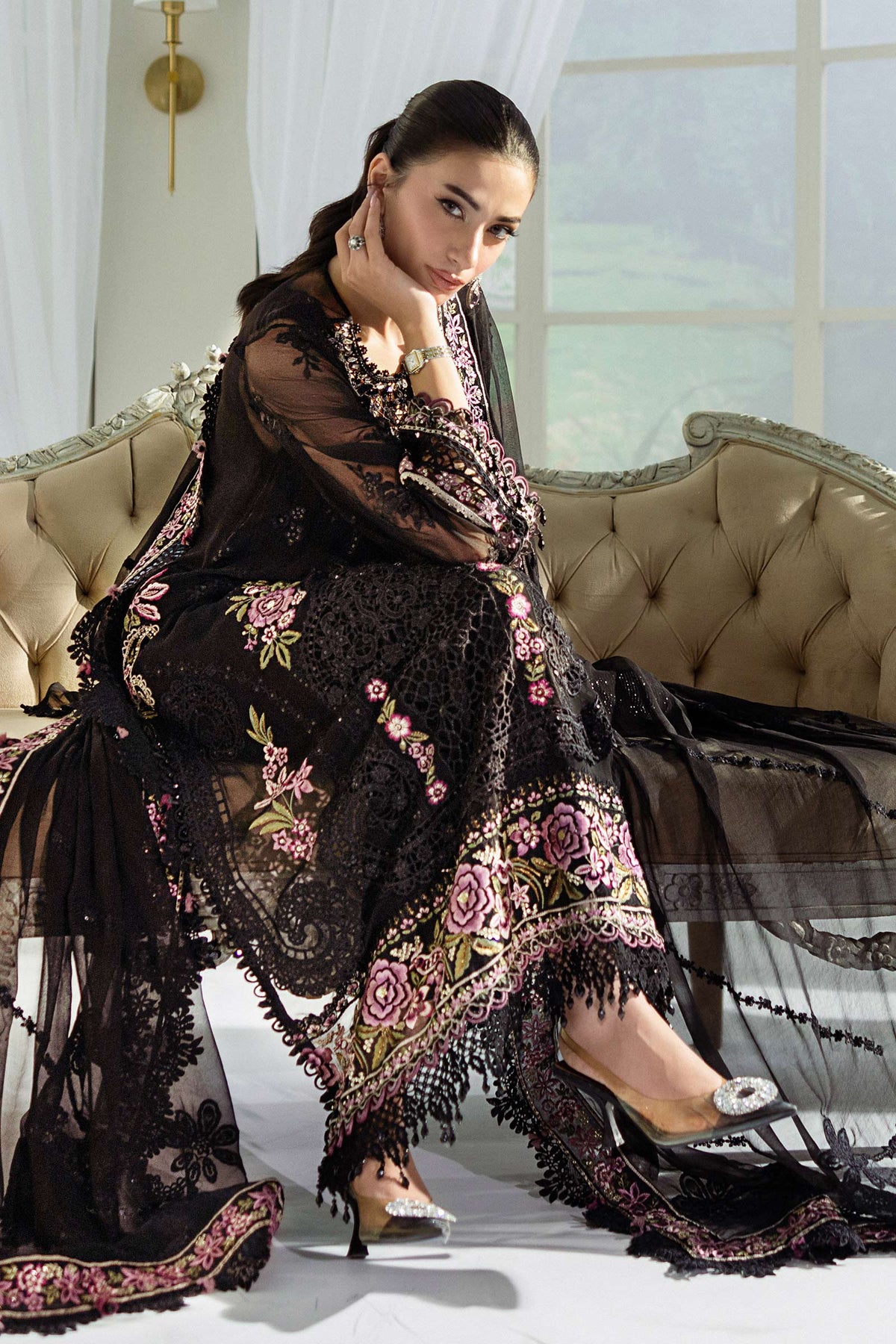 3 Piece Unstitched Embroidered Chiffon Suit | MPC-25-104 by Maria.B