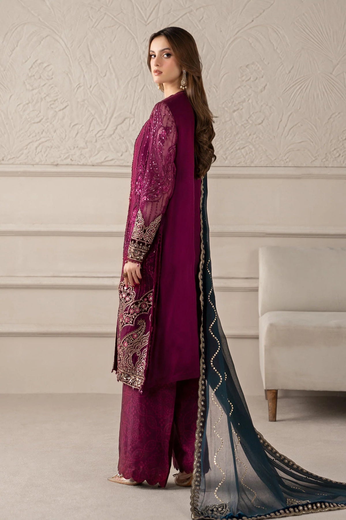 3 Piece Embroidered Chiffon Suit | MCS-25-102 by MARIA.B