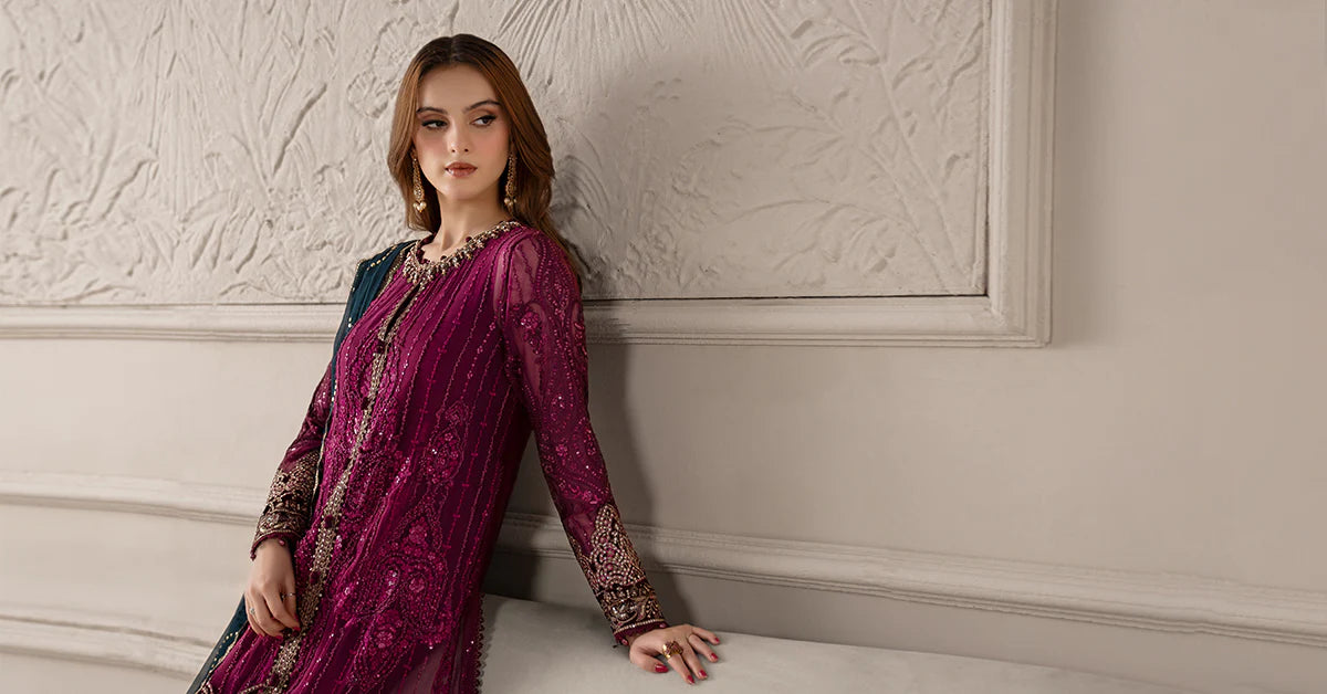 3 Piece Embroidered Chiffon Suit | MCS-25-102 by MARIA.B