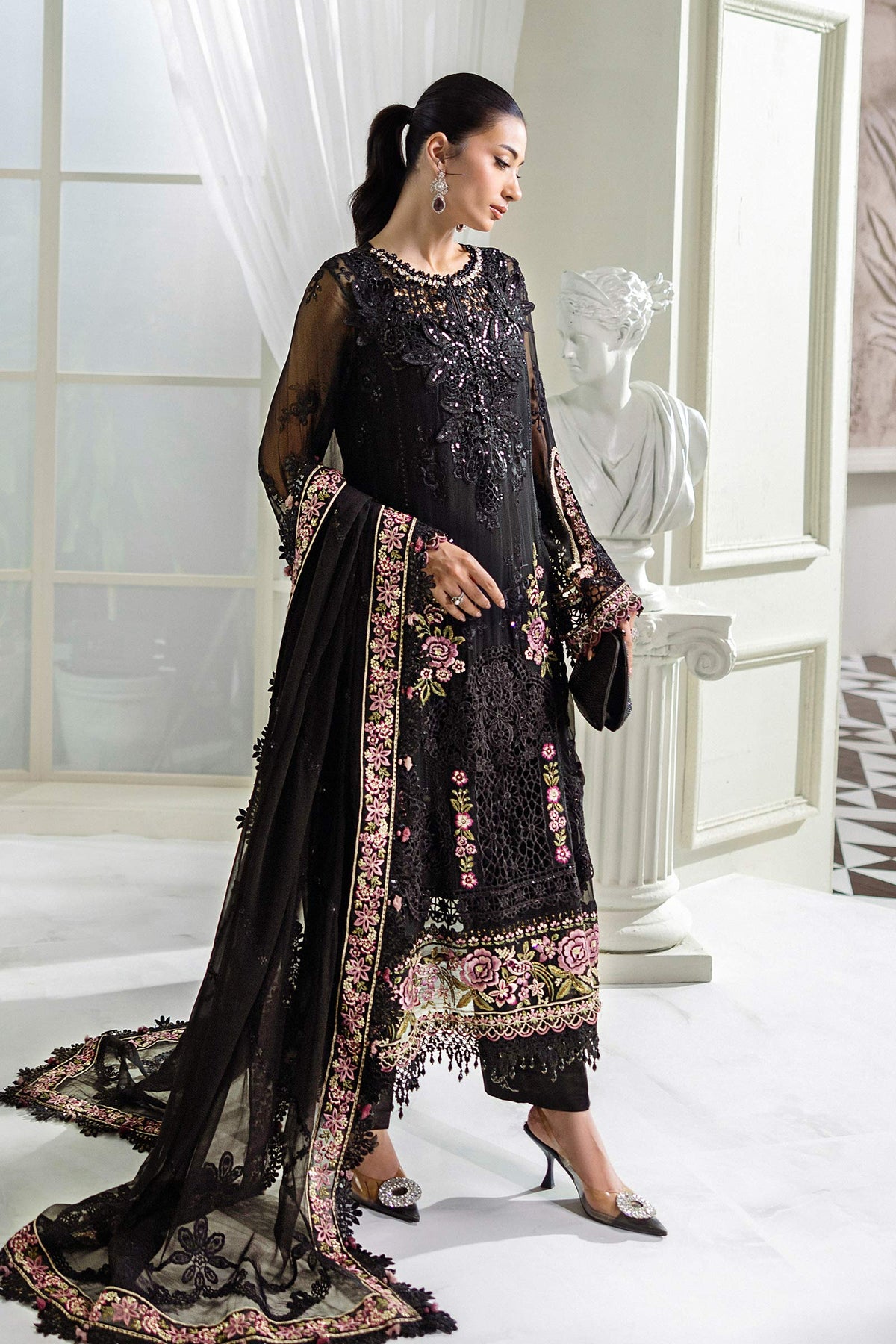 3 Piece Unstitched Embroidered Chiffon Suit | MPC-25-104 by Maria.B