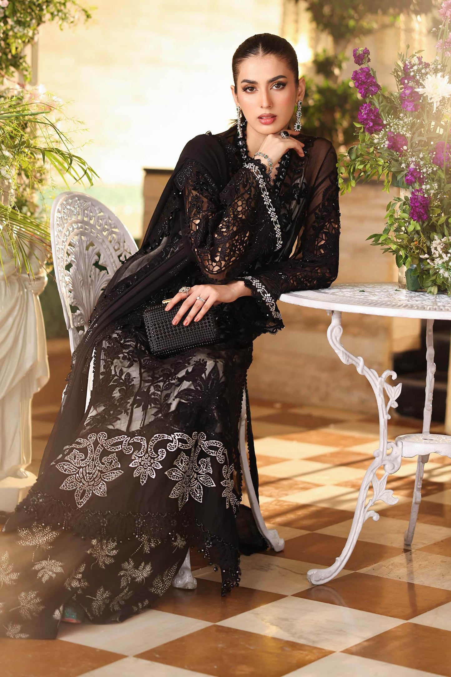 3 Piece Unstitched Embroidered Chiffon Suit