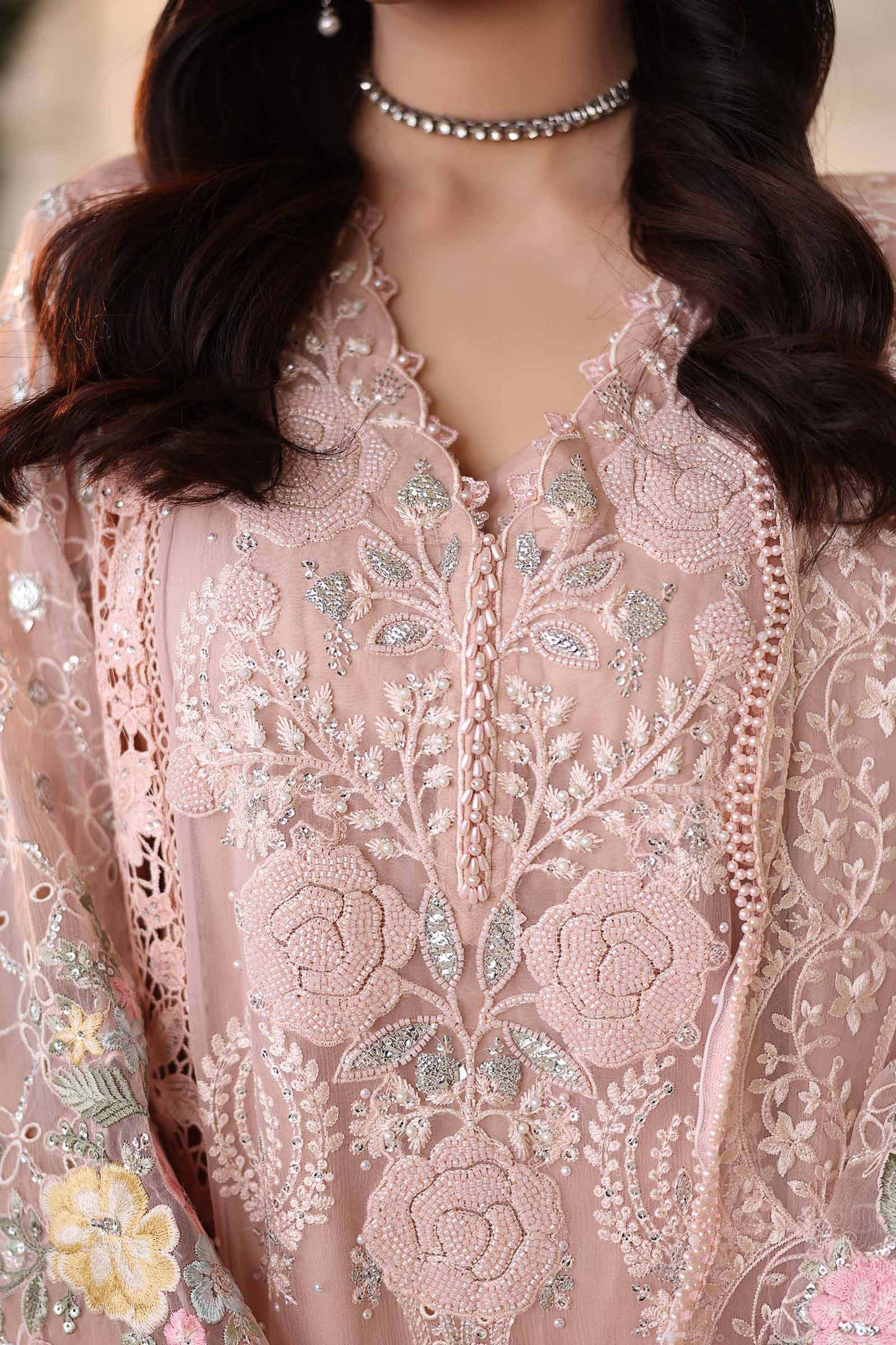 3 Piece Unstitched Embroidered Chiffon Suit