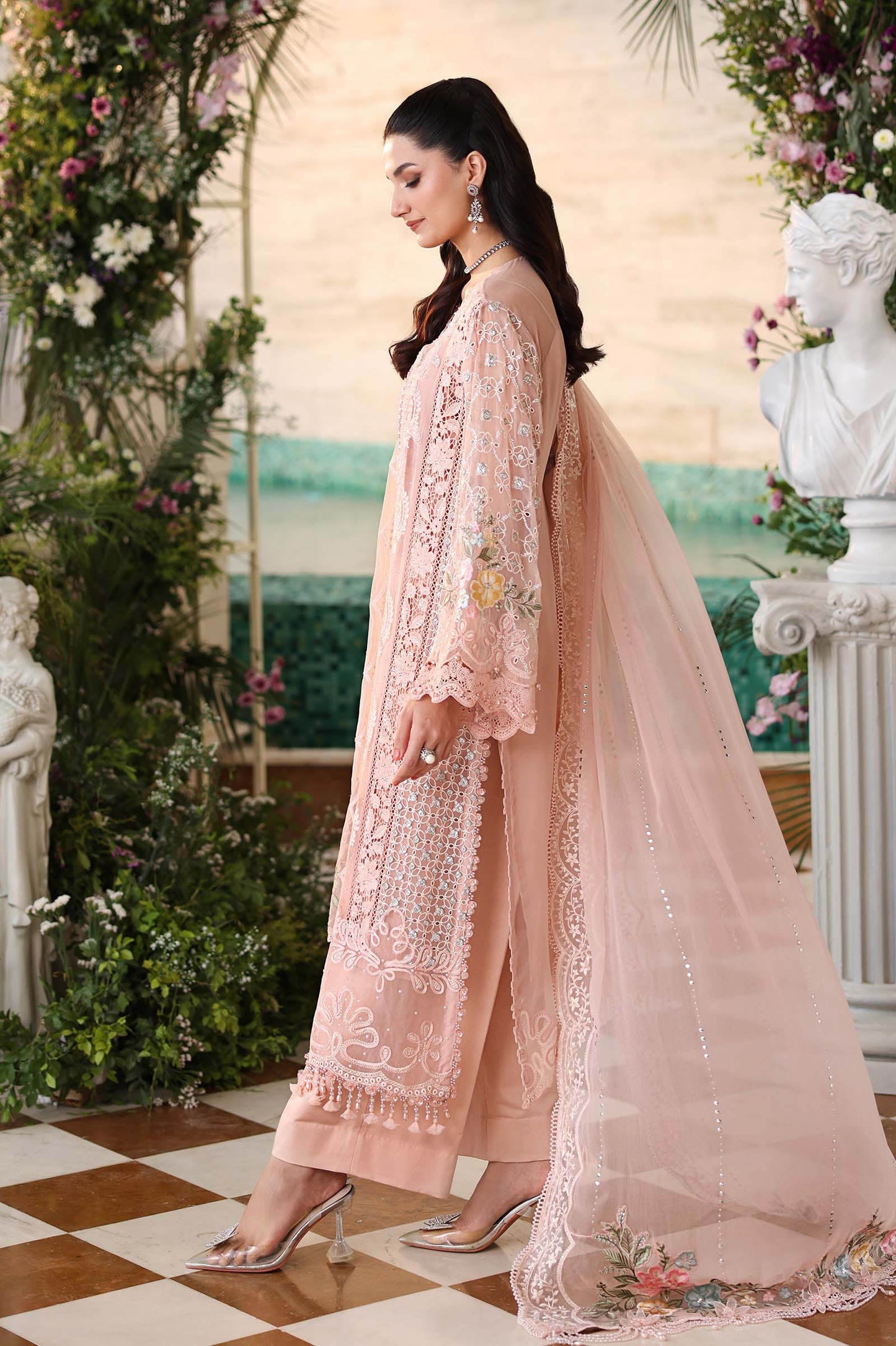 3 Piece Unstitched Embroidered Chiffon Suit
