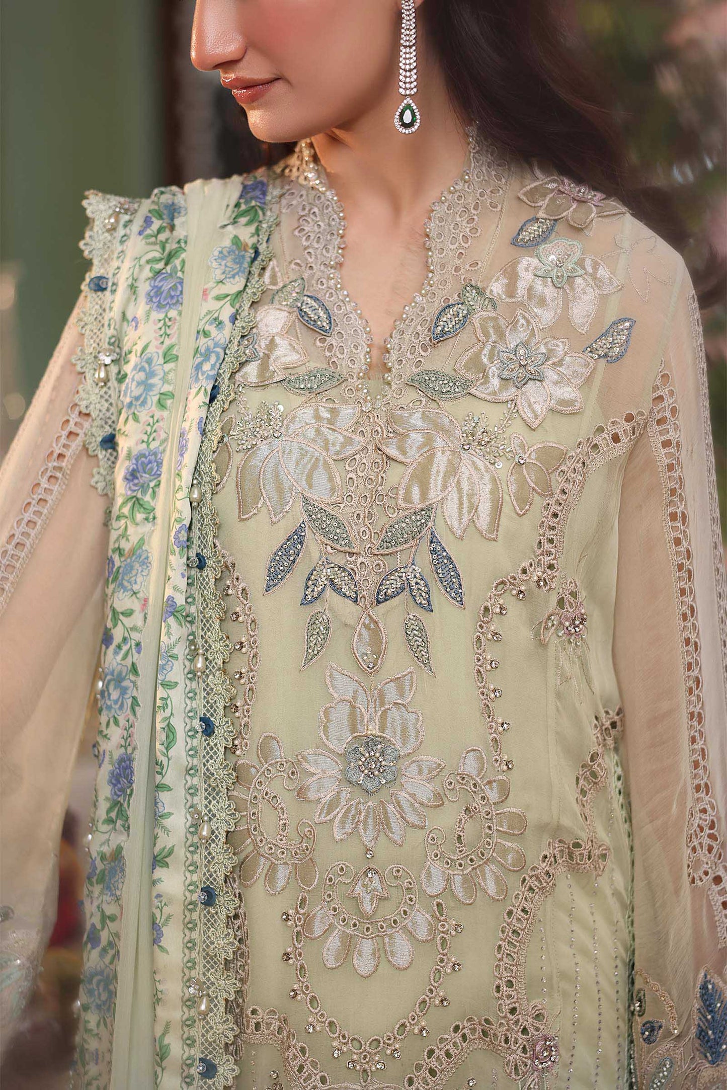 3 Piece Unstitched Embroidered Chiffon Suit