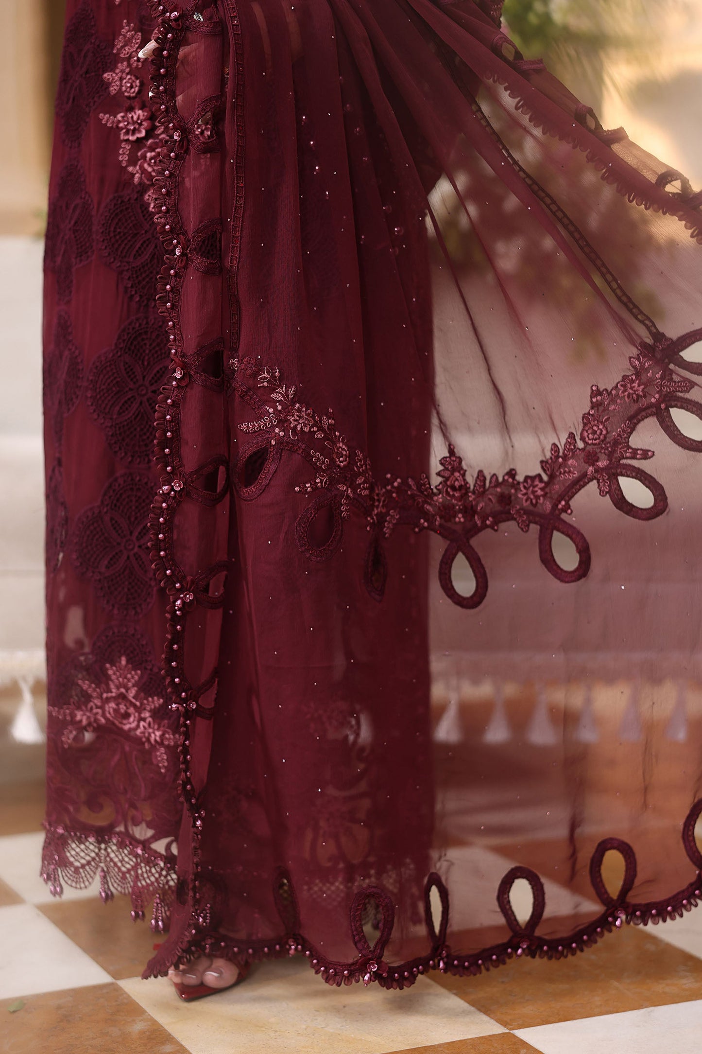 3 Piece Unstitched Embroidered Chiffon Suit