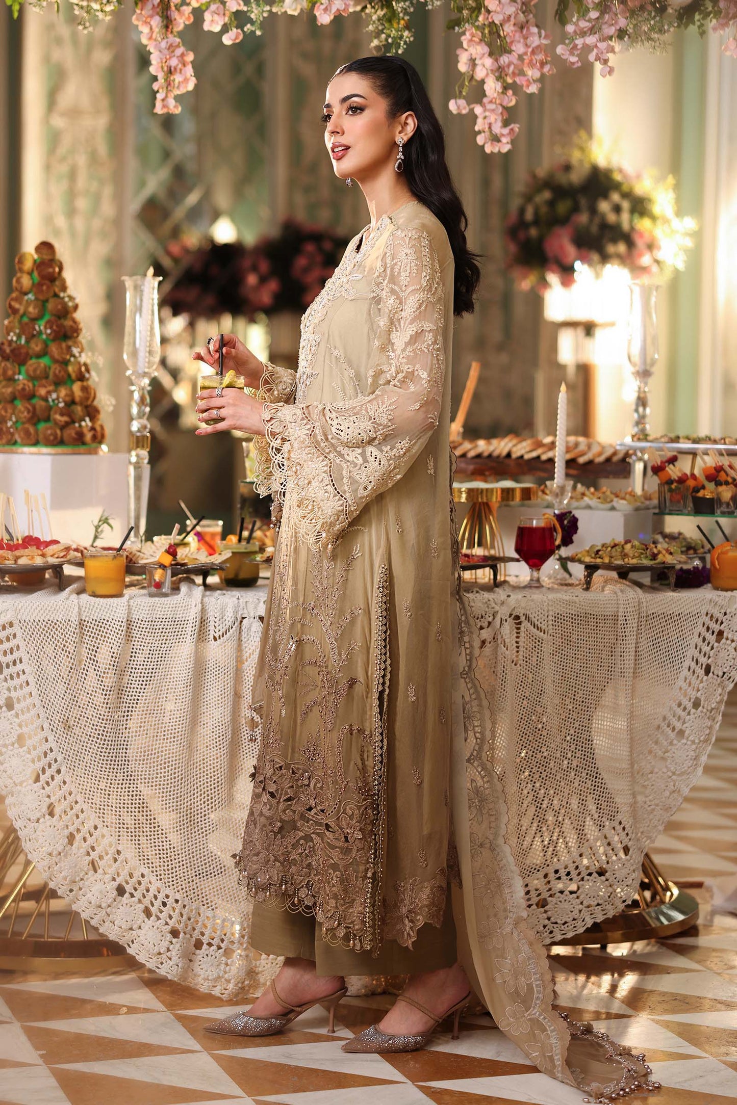 3 Piece Unstitched Embroidered Chiffon Suit